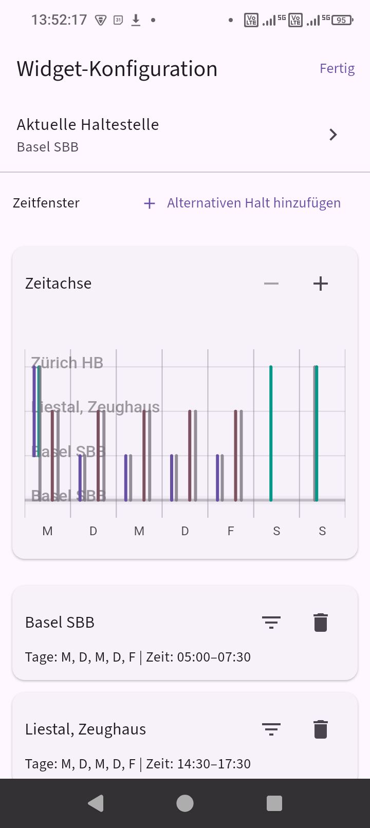 Allestellen alternate stations scheduling screen