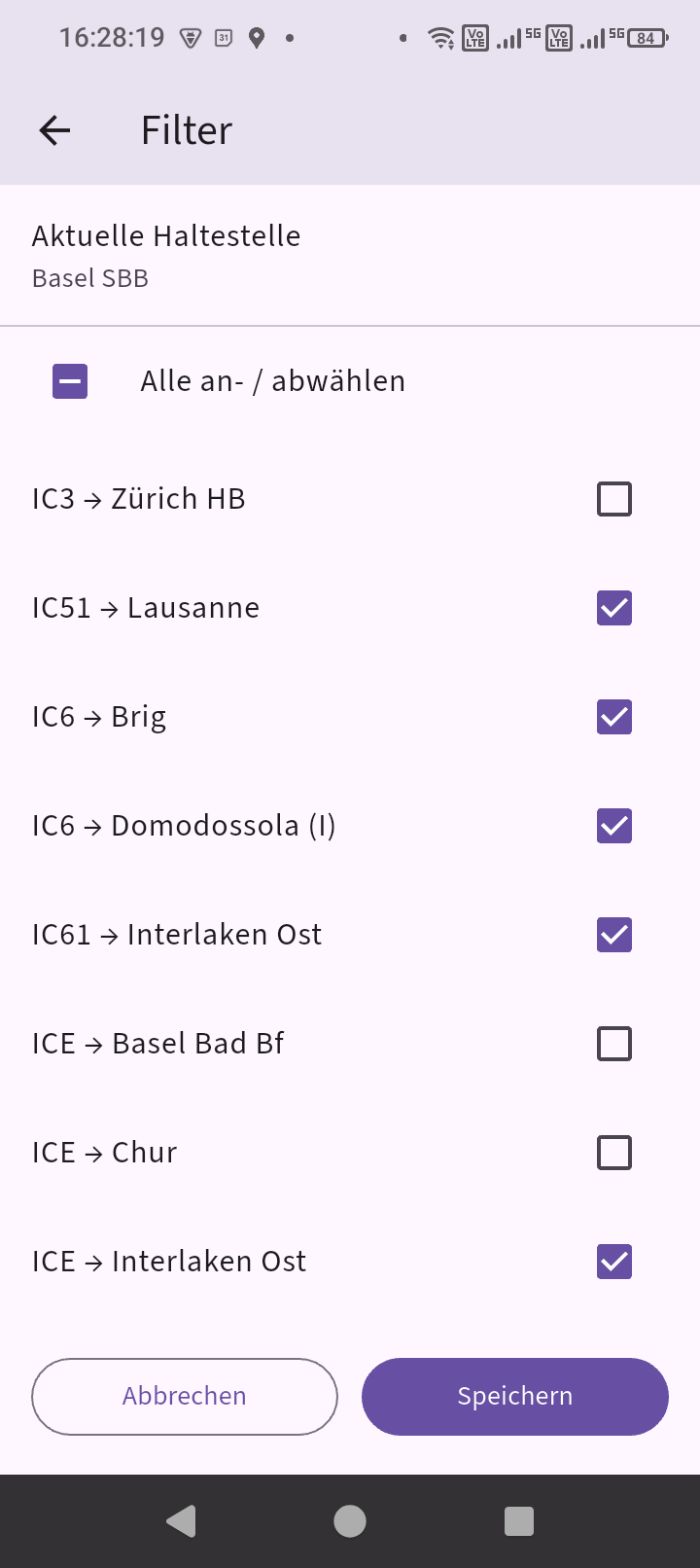 Allestellen route filter screen