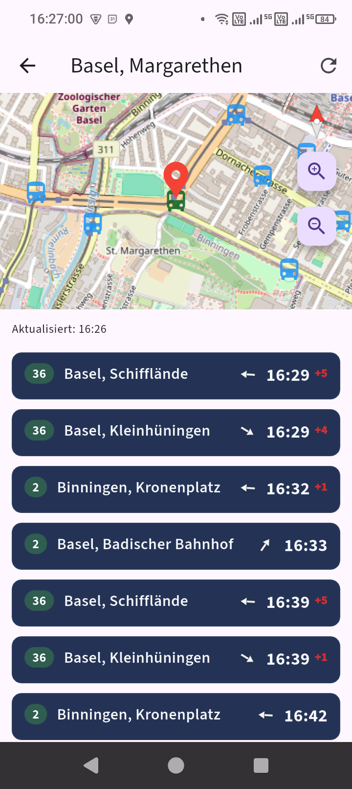 Allestellen departure board view with platform and delay information